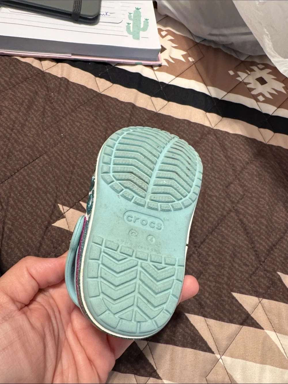 CROCS Kids Clogs in Light Aqua with Pink Accent